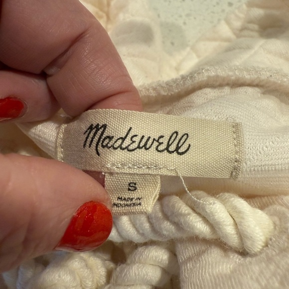 Madewell Quilted Antique Ivory Pullover Sweater N1073 Size Small Lace Tie Front - Picture 9 of 12